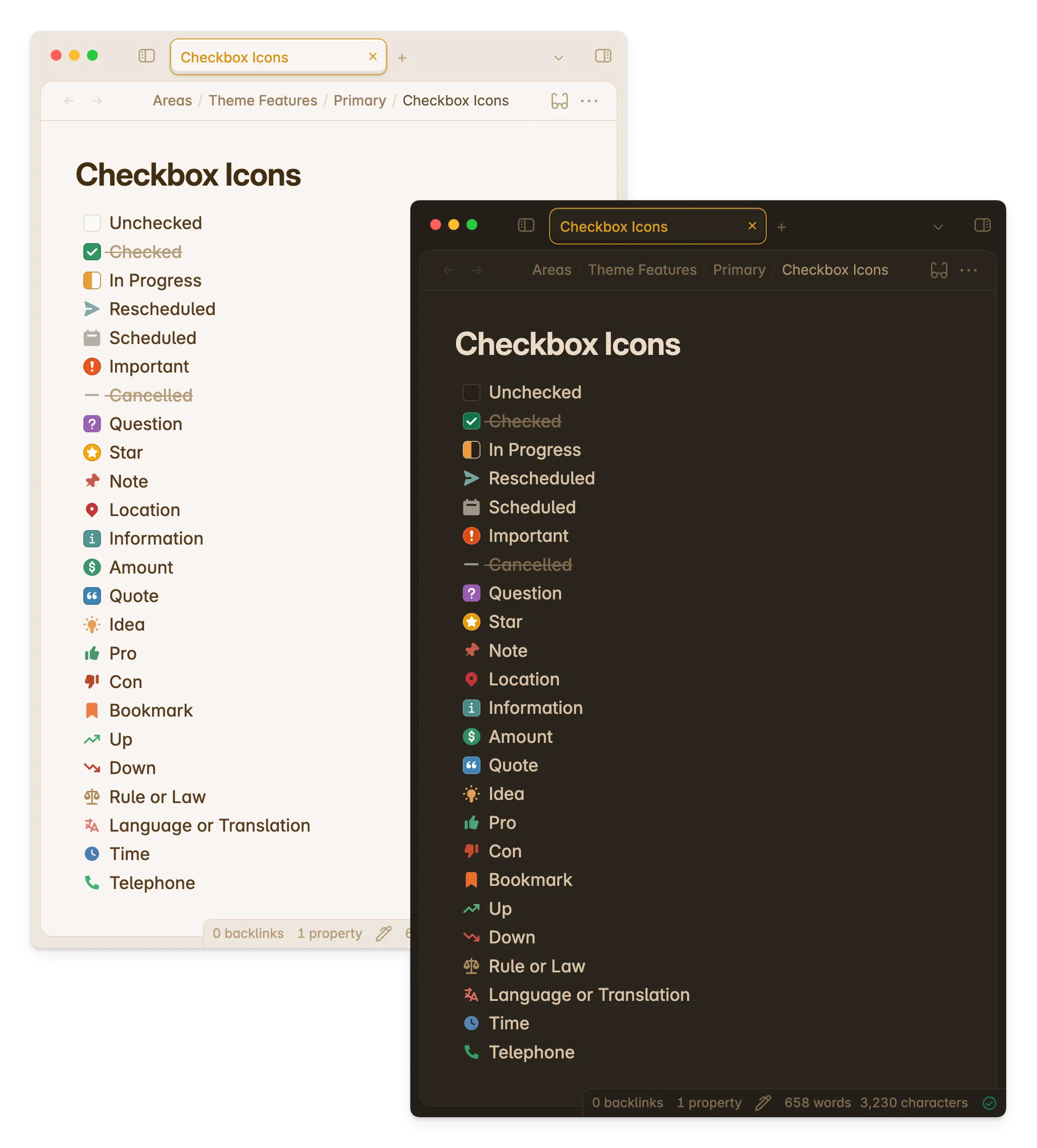 Primary Checkbox Icons in Light and Dark Mode